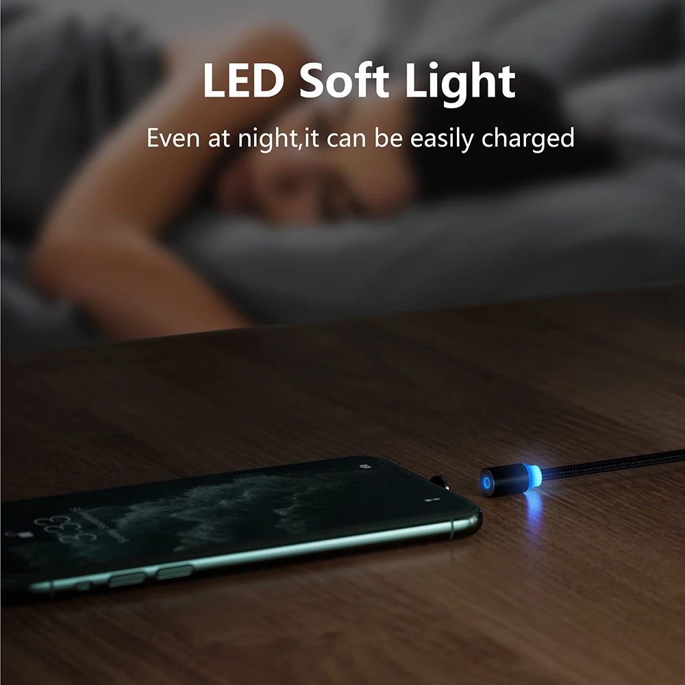 Фото Кабель зарядный магнитный 360 LED для iPhone XR, XS MAX, X, 8, 7, 6, 6S Plus,Micro USB-C №5