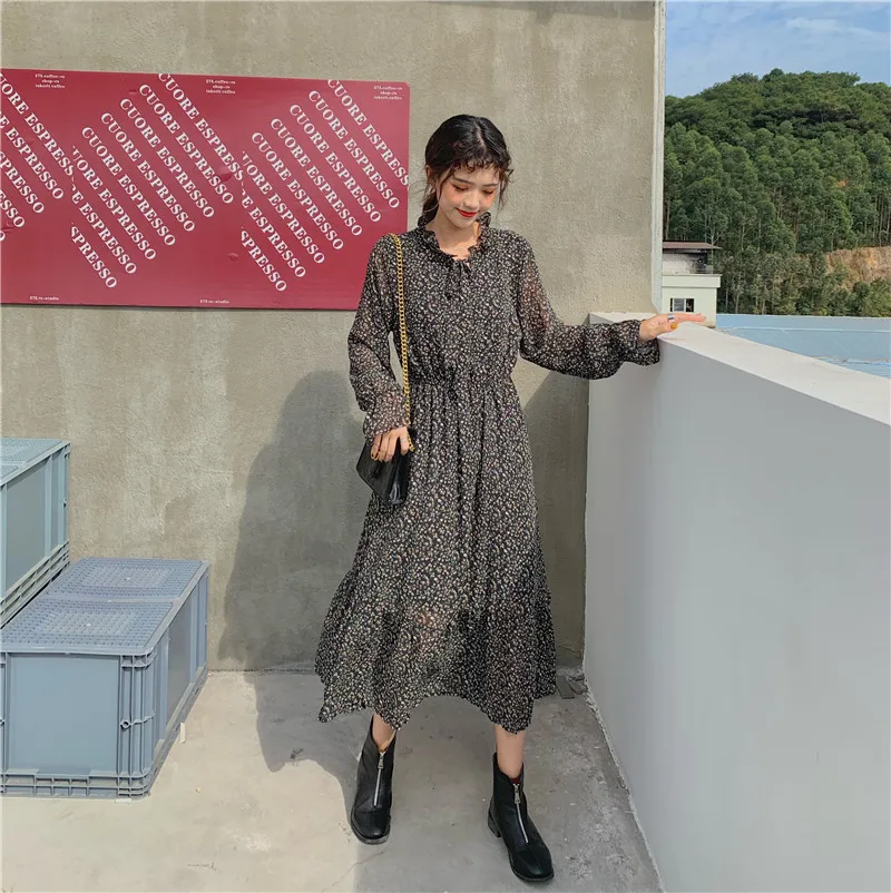 Женское шифоновое платье весна-лето 2020 новое модное женское винтажное с длинным