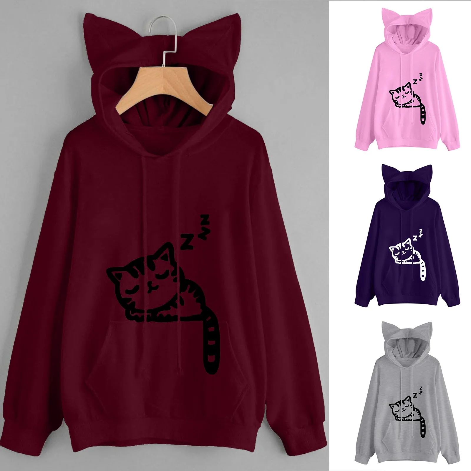 2021 Модные женские толстовки с длинным рукавом и принтом кота для девочек
