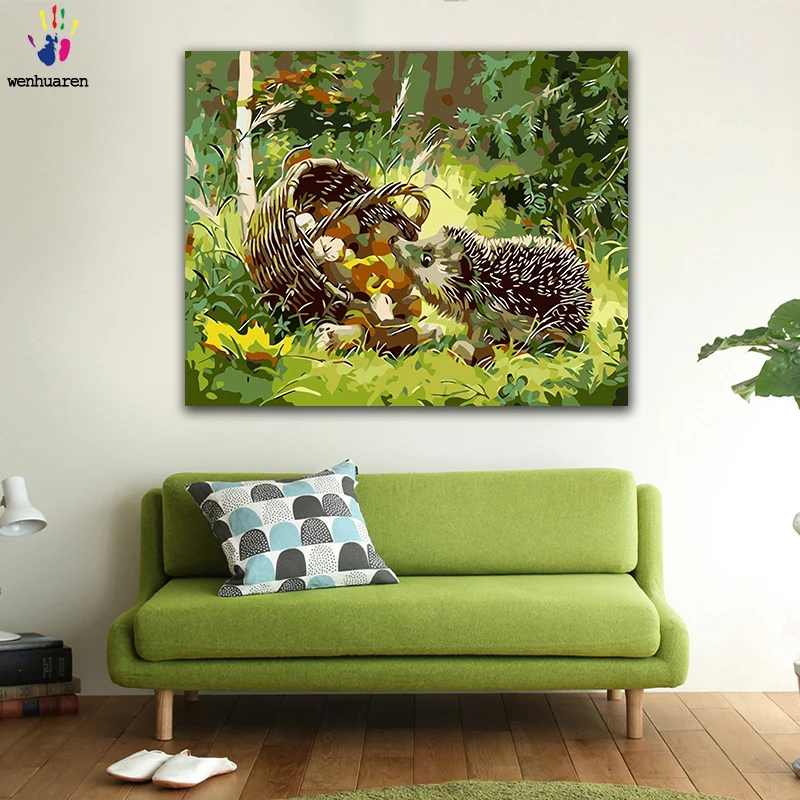 DIY картинки для раскраски по номерам с цветами маленький Ежик в лесу рисунок