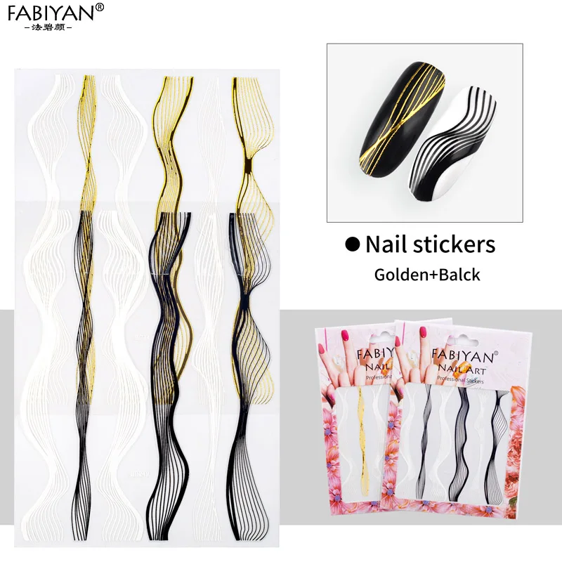 3D наклейки для дизайна ногтей декоративные металлические полосатые линейные