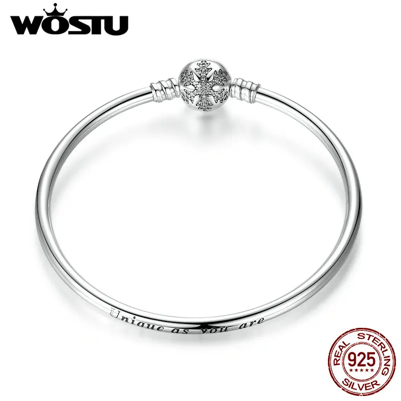 WOSTU Подлинная 925 пробы Серебряная гравировка Снежинка застежка уникальный как вы цепочка браслет и браслет подходит DIY Ювелирные изделия XCHS915