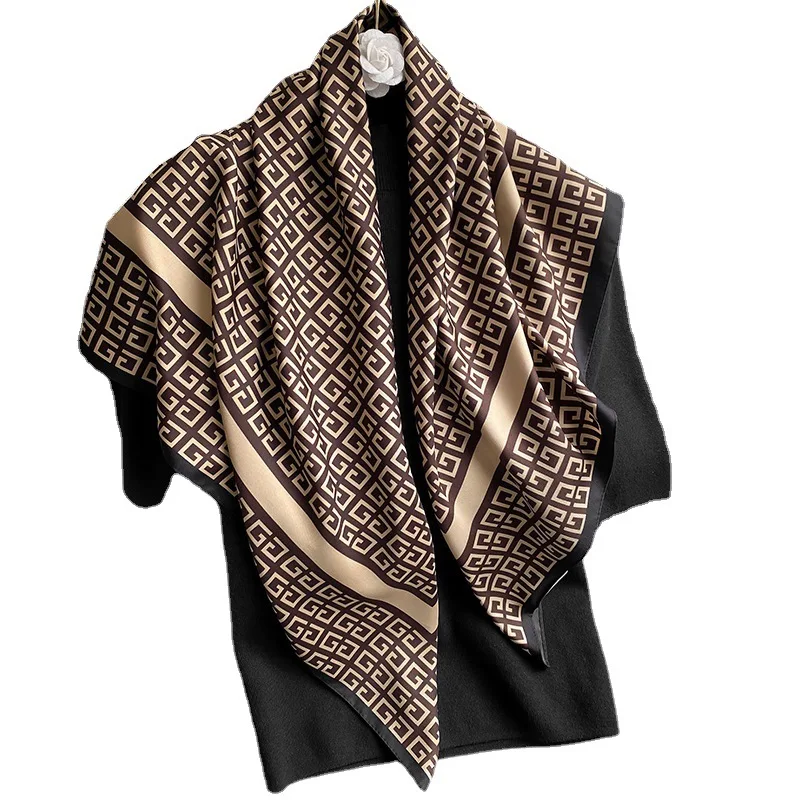 

New arrive Fashion lattice Small Silk Neck Scarf Women 90*90 Square Hijab Scarfs Female Shawls Bags Scarves Luxury Travel Shawl