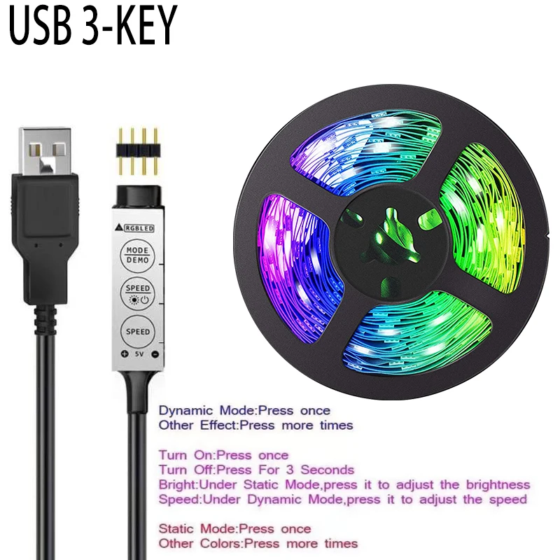 LED Strip Lights RGB USB SMD 2835 Diode Flexible Lamp Tape Bluetooth 3-Key IR Remote Control USB Powered TV Backlight Home Decor