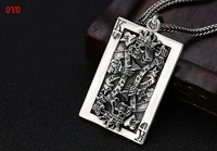 2021 new s925 sterling silver creative personality playing card k necklace tag trend hip hop style thai silver skull pendant