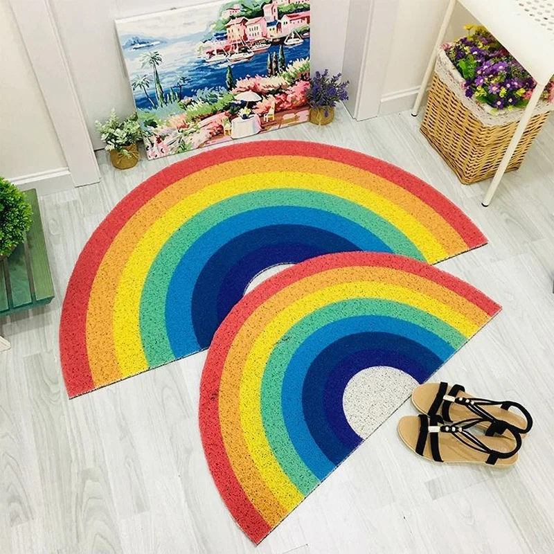 

1PC Home Rainbow Doormat Semicircle Floor Mat Bathroom Door Entrance Non-slip Mats Cartoon Color Rug Dustproof Waterproof Carpet