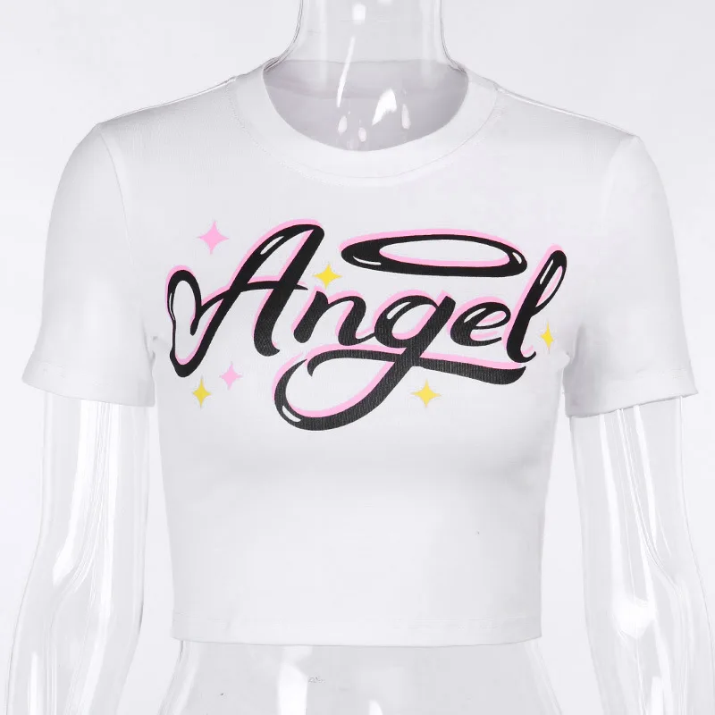 

Fashstreet Casual O Neck Short Sleeve Tshirt Women Chic Street Lettet Printing Bodycon Crop Top Summer Fashion Slim Navel Tops
