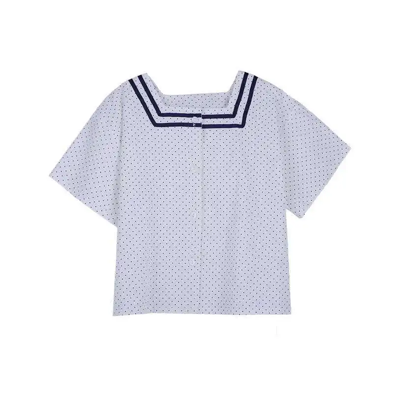 Новинка лета 2020 рубашка для девочек в морском стиле топ горошек с маленьким