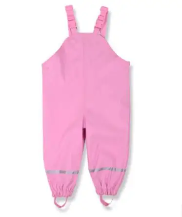 PINK Новинка года; Детские уличные штаны из искусственной кожи с рисунком для девочек 2-7 лет Комбинезоны на лямках детские непромокаемые штаны для мальчиков - Цвет: PINK
