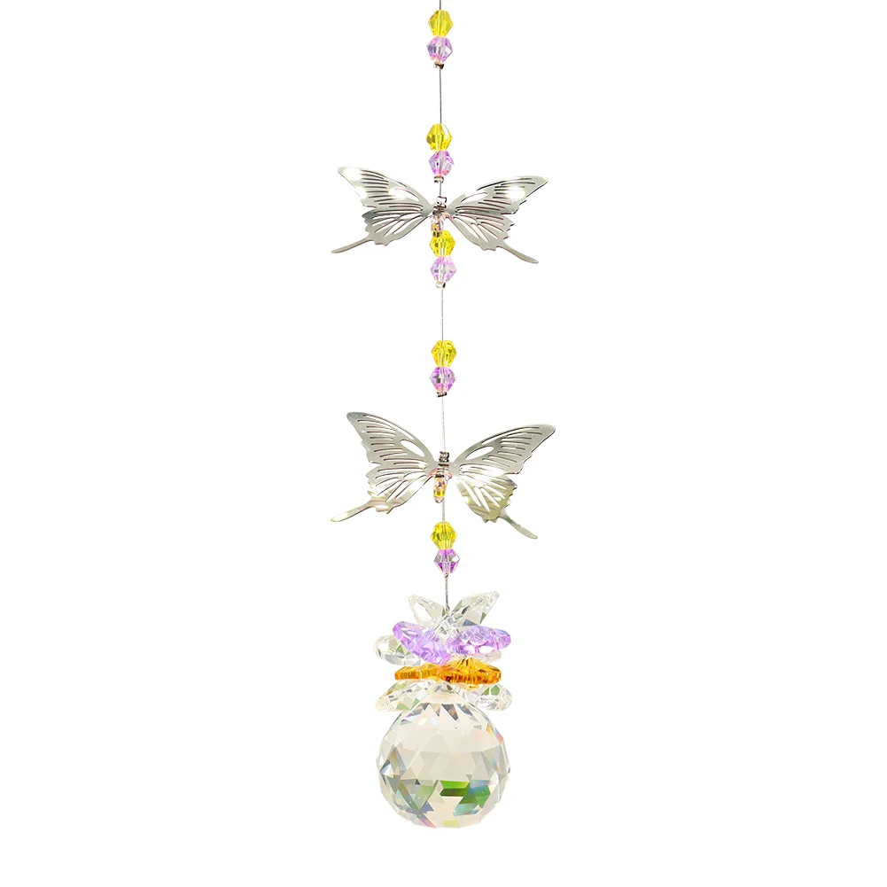 

Crystal Sun Metal Butterfly Hanging Pendant Crystals Ball Prism Pendant Rainbow Hanging Cascade Home Garden Decor