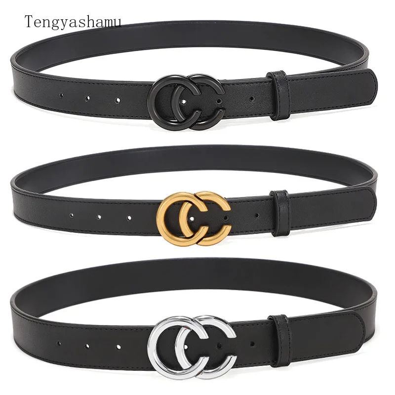 

Fashion CC Belt For Women Top Quality Luxury Designer Brand Genuine Leather Ladies Jeans Two Widths Black Waistband Belt For Man