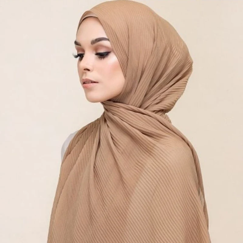 Мусульманский женский мнущийся шифоновый шарф хиджаб однотонный головной