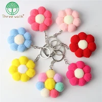 camellia roses fringes keychain for women pendant key chain creative gifts flower floral bag charms key holder pompom