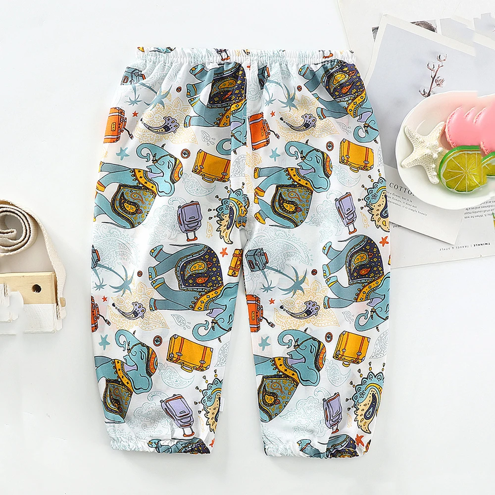 

Summer Trousers Kids Cute Cartoon Printed Long Pants Casual Mid Waist Loose Children Anti-mosquito Bottoms Summer