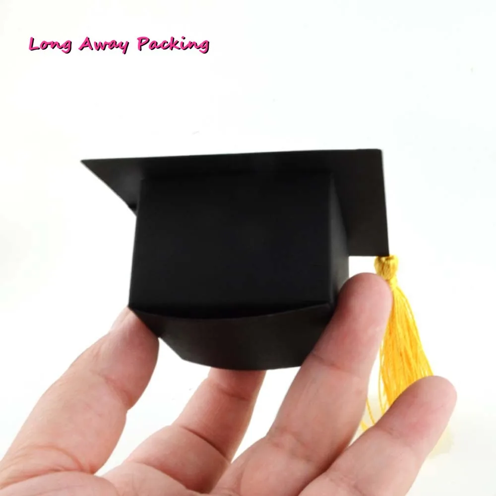 

100 Pieces Doctor Hat Shape Black Graduation Back To School Wedding Favor Box Party Gift Favor Candy Box