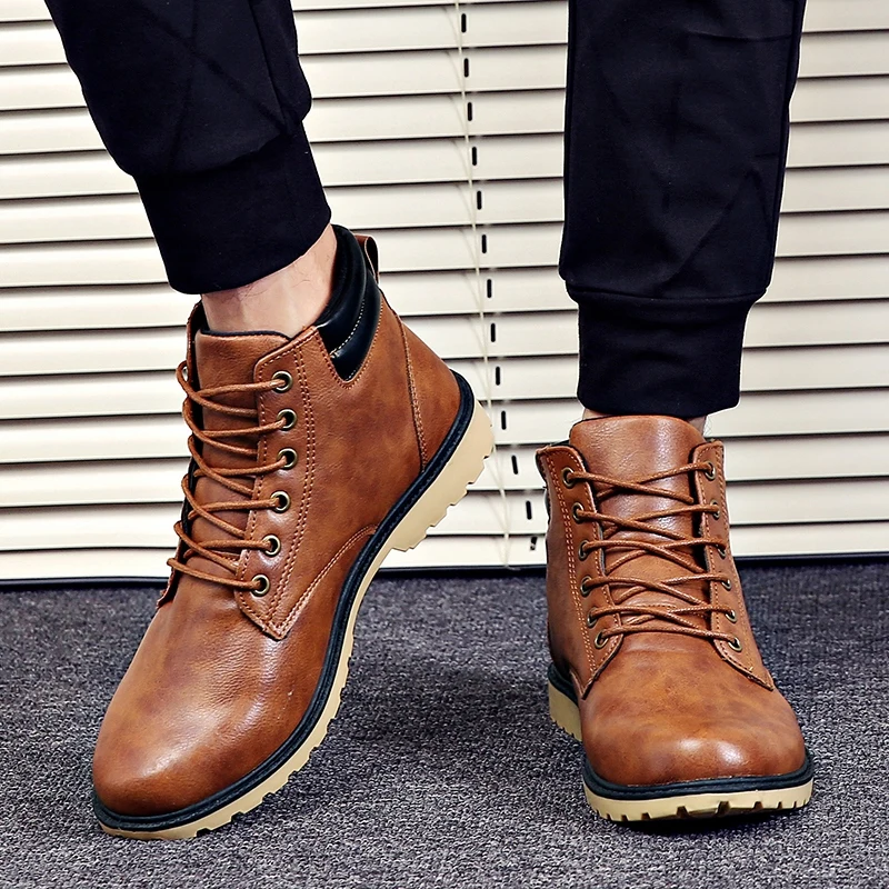 

2020 Leather Men Boots Autumn Winter Ankle Boots Fashion Casual Footwear Shoes Men