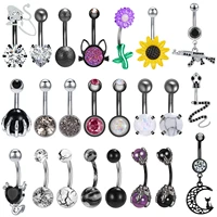 zs 1 pc punk style belly button ring 14g cz crystal pendant belly rings black snake moon stainless steel navel piercing jewelry
