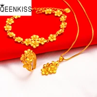 qeenkiss js510 fine jewelry wholesale fashion womanbride birthday wedding gift flower 24ktgold ringbraceletnecklace jewelryset
