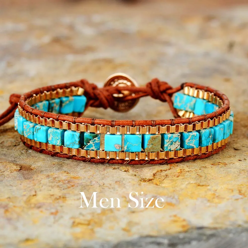 

New Women Wrap Bracelets Turquise Stones Gold Chain Woven Wrap Bracelet Bohemian Statement Jewelry Dropship