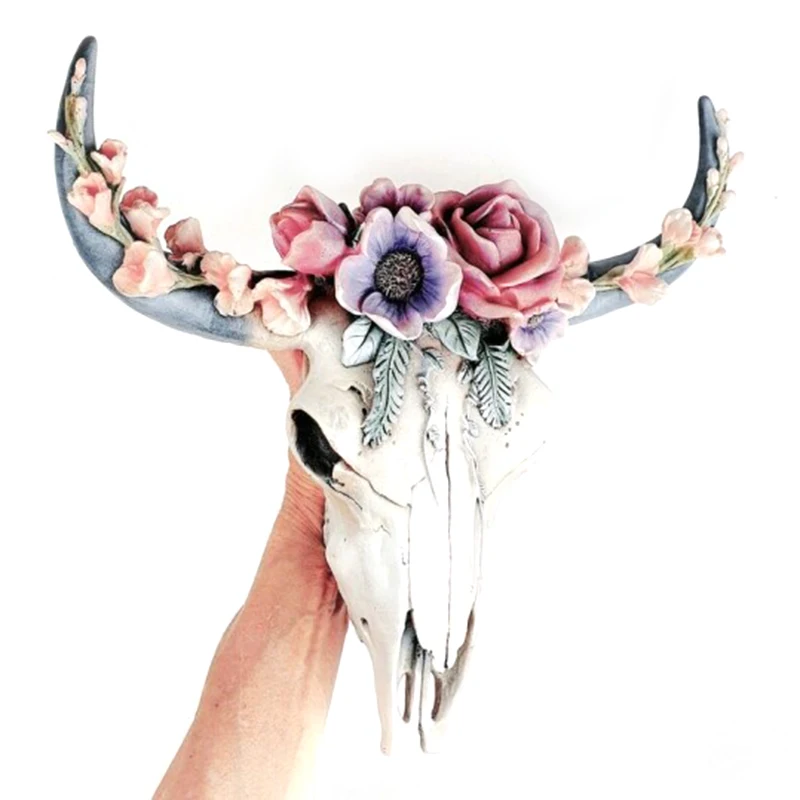 

Succulent/Flower Cow Skull Wall Decor Nursery Decor Resin Ornament with Hanging Hole DC156