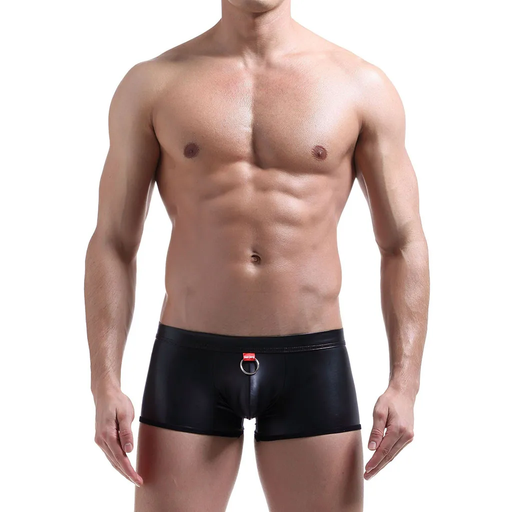 Мужское сексуальное нижнее белье с кольцом для геев из искусственной кожи черные