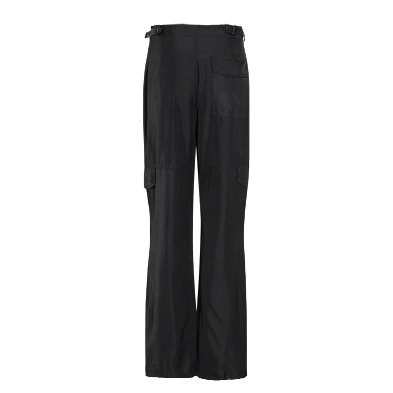 

GALCAUR Patchwork Wide Leg Cargo Pants For Women High Waist Pocket Casual Loose Trousers Female 2020 Fall Fashion New Clothing