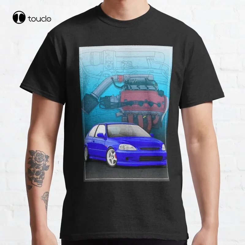 Копия Civic Ek крышка с D16 двигателем фон 99 гонки Тип R r Классическая футболка хлопок