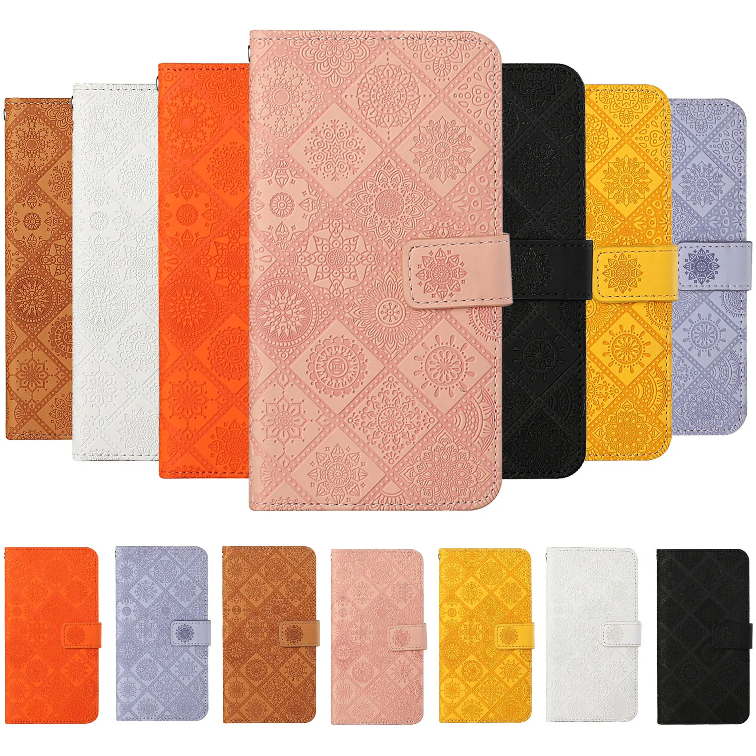 

S21 FE Emboss Case for Samsung Galaxy S20 Plus Note 20 Ultra S10e Phone Coque Ethnic Style Leather Wallet Card Slot Cover Etui