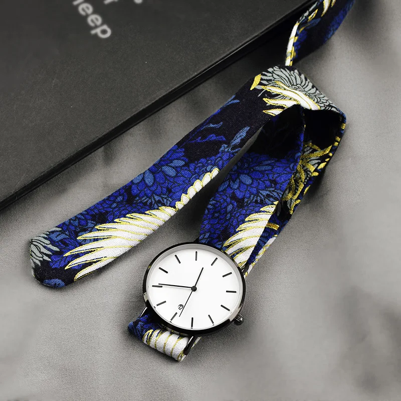 Часы наручные Enmex женские кварцевые с календарем и хлопковым ремешком|Кварцевые