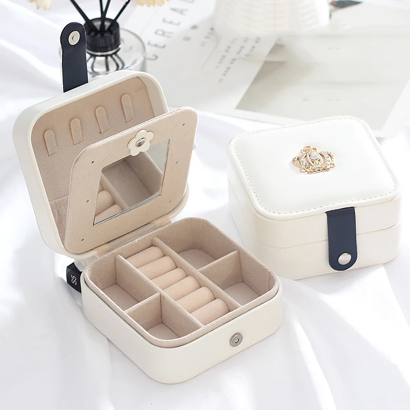 Portable Jewelry Makeup Belt Mirror Travel Storage Box Lipstick Bracelet Organizer Ring Earring Necklace Accessories Supplies