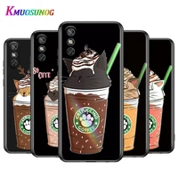 cute cat with coffee for huawei y9s y8s y6s y9a y7a y8p y7p y5p y6p y7 y6 y5 pro prime 2020 2019 black soft phone case