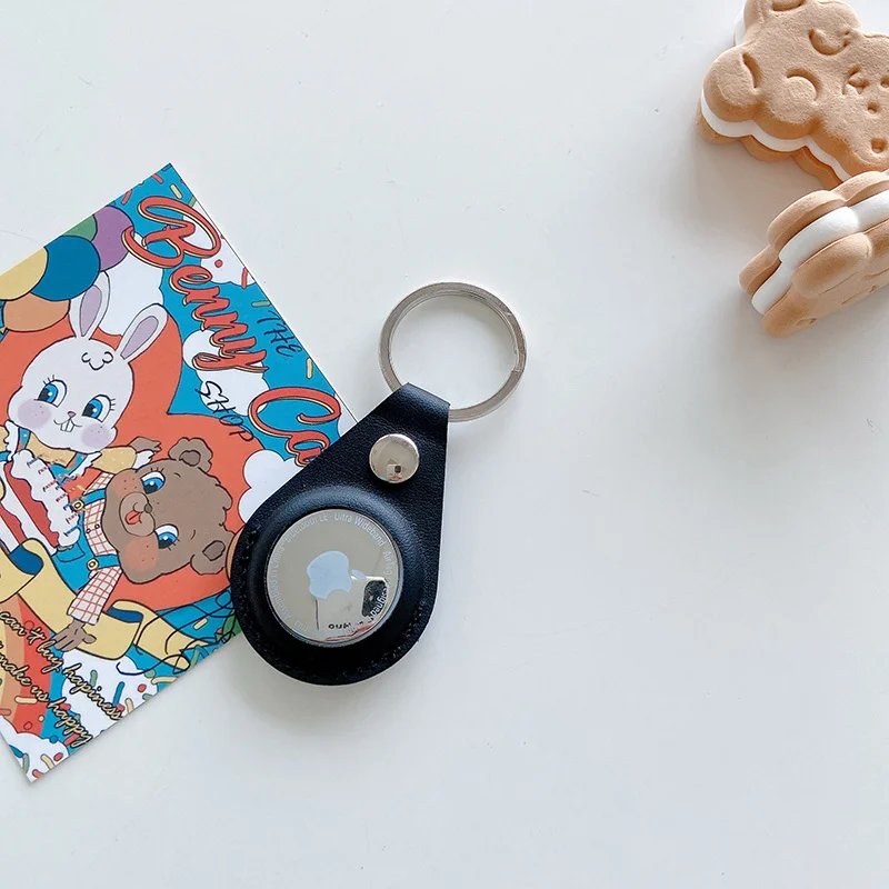 

For Airtag Case Leather Protective Cover Water Drop Design For Airtag Locator Tracker Anti-lost Device Keychain Protect Sleeve