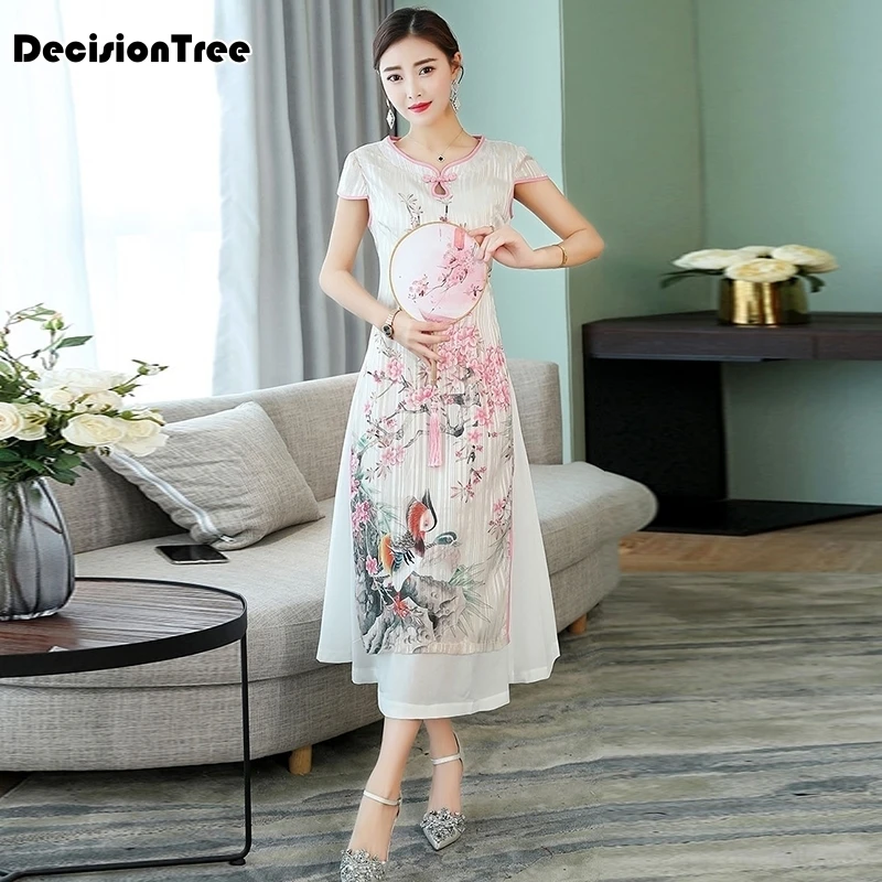 Женский белый Принт aodai вьетнамская традиционная одежда ao dai вьетнамское платье вьетнамские костюмы улучшенное платье чонсам