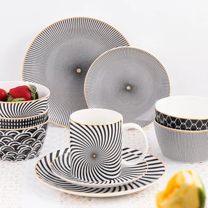 Geometric patterns Ceramic Salad Bowl Europen Style Noodle Container For salad soup Bowl Ceramica Set Kitchen Tool Tableware