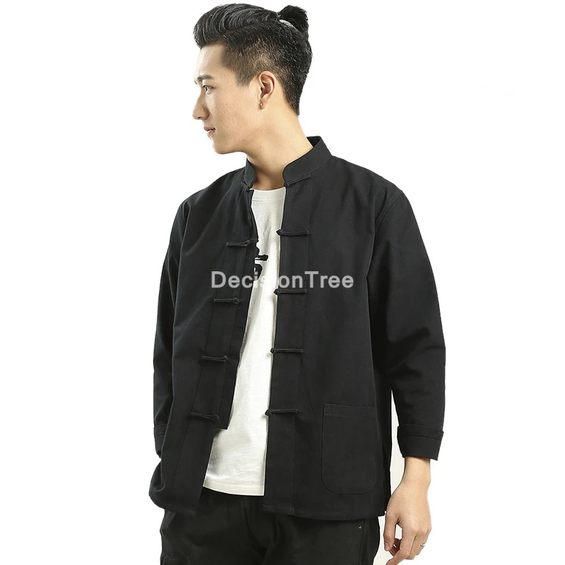 

2022 casual mandarin collar full sleeve shirt&pant for men oriental male tang suit chinese traditional kung fu clothing cardigan