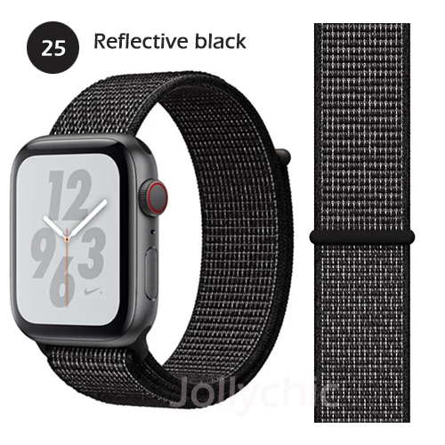 Нейлоновая Мягкая дышащая повязка для Apple Watch Series 4 3/2/1 полосы 38 мм 42 ММ сменная Спортивная петля для iwatch 4 3 2 1 40 мм 44 мм - Цвет ремешка: Reflective black