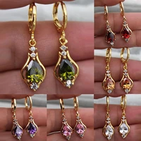 exquisite womens multicolor drop shaped zircon earrings retro rainbow crystal long gold hoop wedding jewelry
