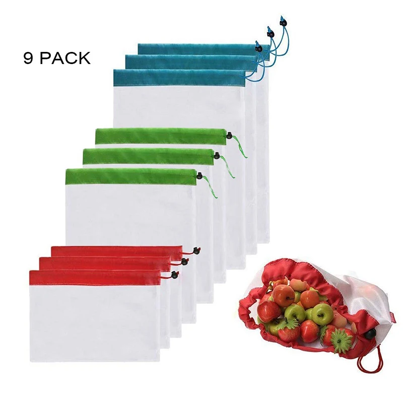 Shopping Bags Reusable Ecological Mesh For Storage Fruit Vegetables Toys Washable And Breathable 3 Various Sizes Buggy Bag | Дом и сад