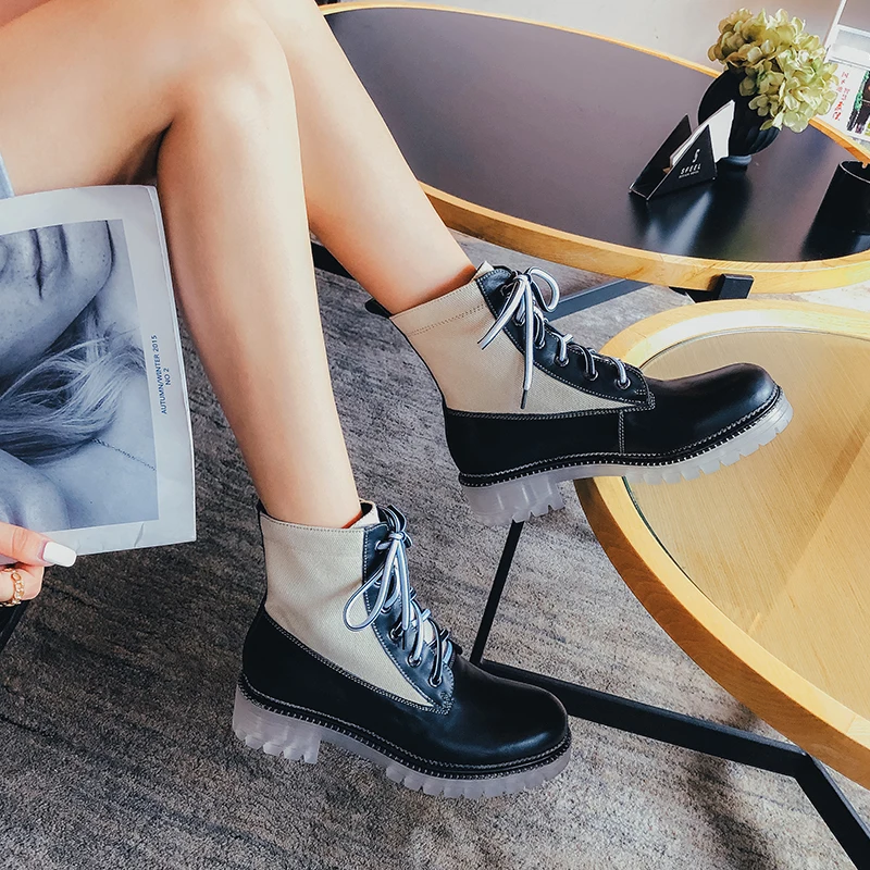 

Martin boots female 2020 new autumn fashion wild handsome motorcycle boots color matching thin and thin boots tide shoes X149