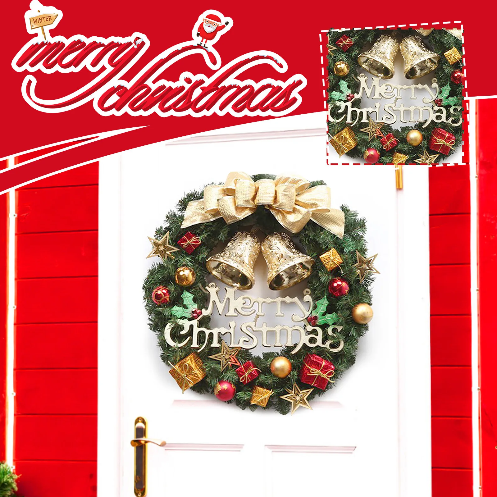 

Рождественский венок, Рождественское украшение для двери, подвесной ротанговый Круглый венок, Рождественское украшение для дома, гирлянда,...