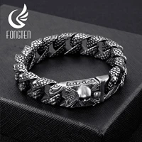 fongten gothic retro style mens bracelets stainless steel skull franco link curb chain bracelet for men punk fashion jewelry