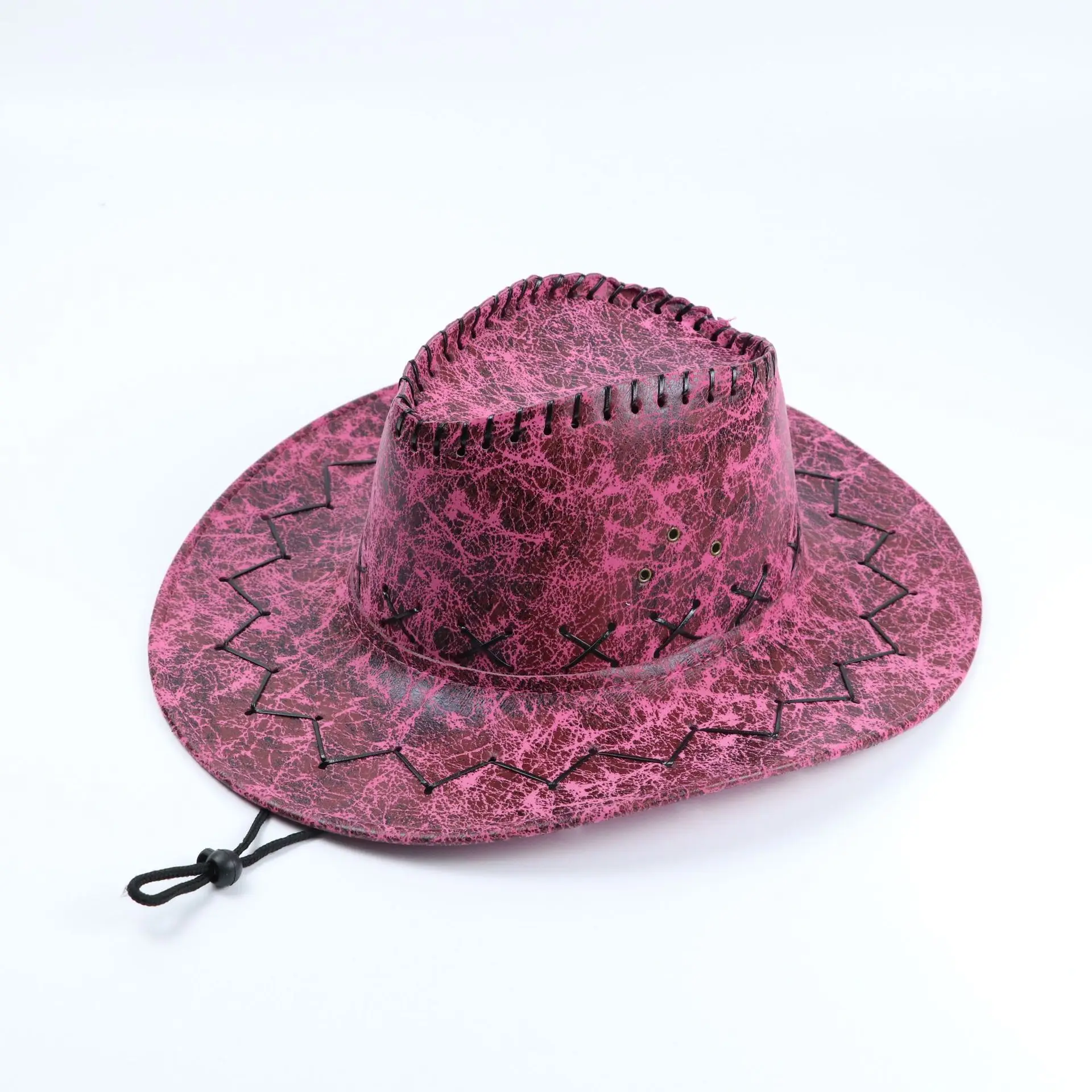 Ковбойская шляпа из искусственной кожи для мужчин и женщин с трещинами шнурком