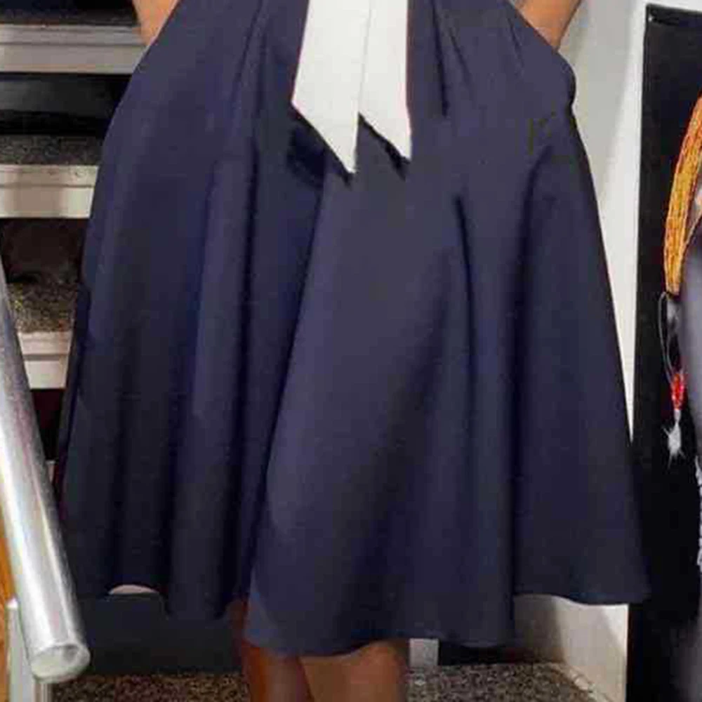 Платье женское ТРАПЕЦИЕВИДНОЕ средней длины с бантом и полосками|Женские платья|