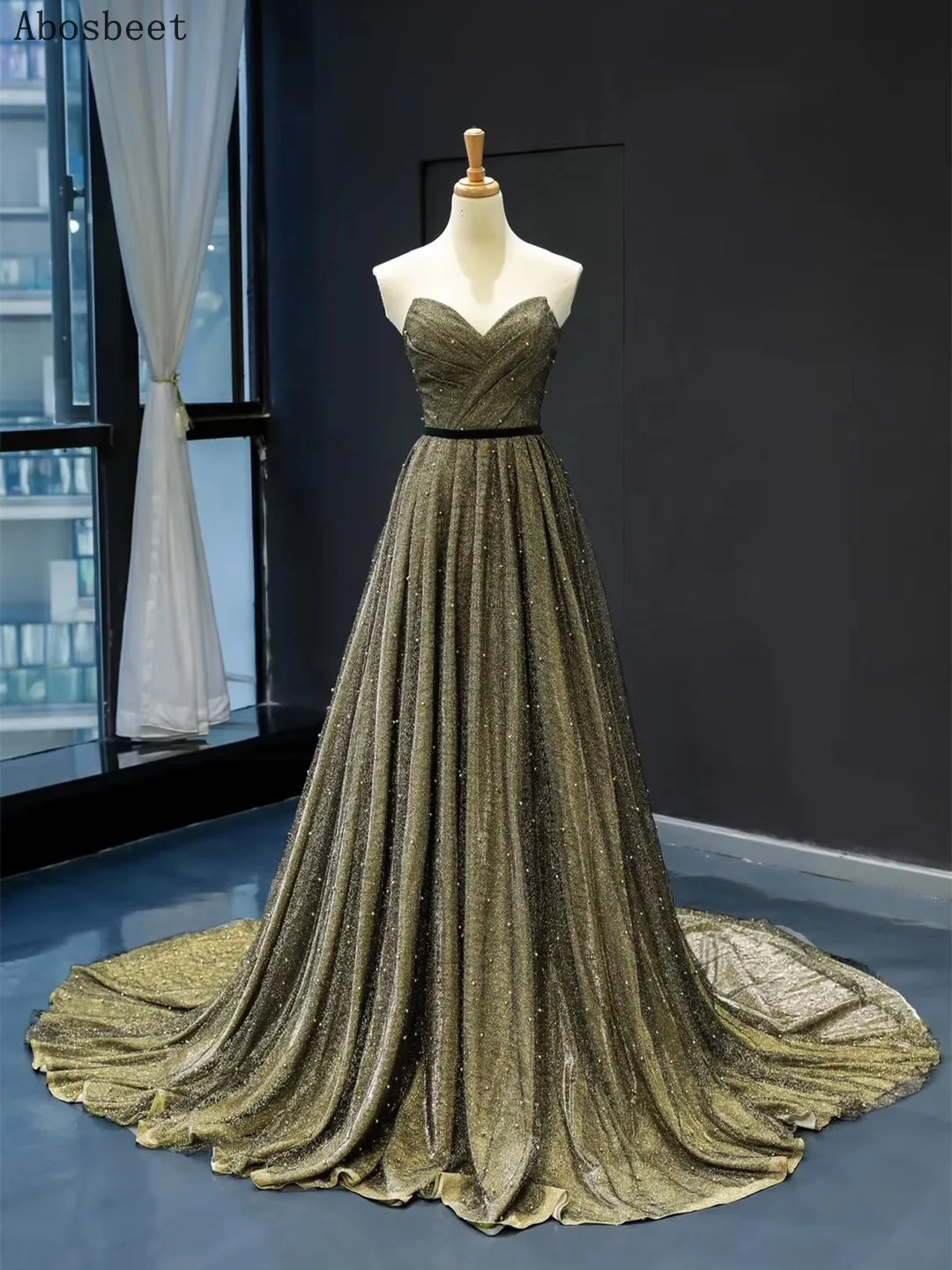 

Gold-black Mulit-colors A Line Evening Dress Long Elegant Women Evening Gown Shining Style Pearl Beading 2021 Long Prom Party