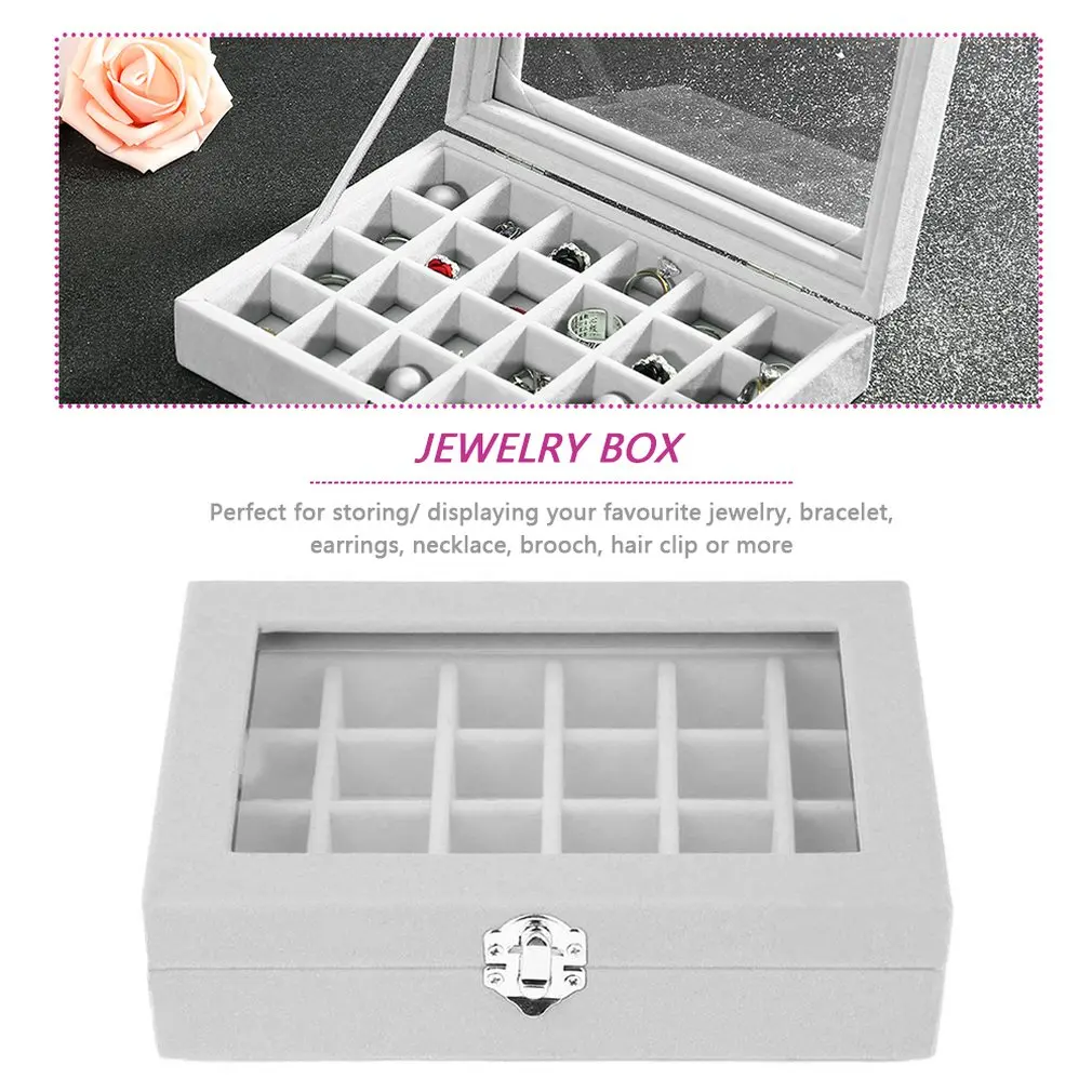 24 слота бархатный Настольный держатель для ювелирных изделий коробка хранения