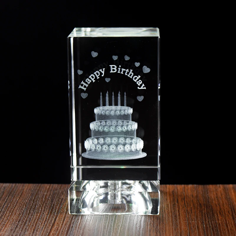 Cool Birthday Gifts Amazing 3D Cake Lser inside Crystal block with LED Light base Home Decoration Status | Дом и сад