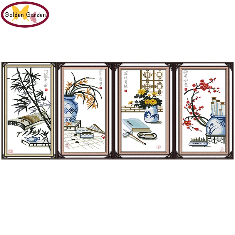 GG Lyre-playing&ampChess&ampCalligraphy&ampPainting Chinese Cross Stitch Embroidery Kit Joy Sunday Printed for Home Decor | Дом и сад