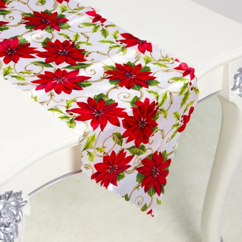 Красная рождественская настольная дорожка с узором из хлопка и льна Вышитый