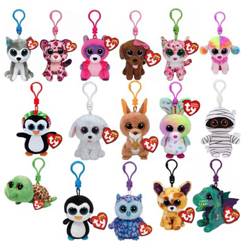 

10CM Ty Big Eyes Beanie Babies Plush Keychain Pendant Unicorn Bat Gorilla Dog Owl Fish Ghost Backpack Ornaments Children Toys