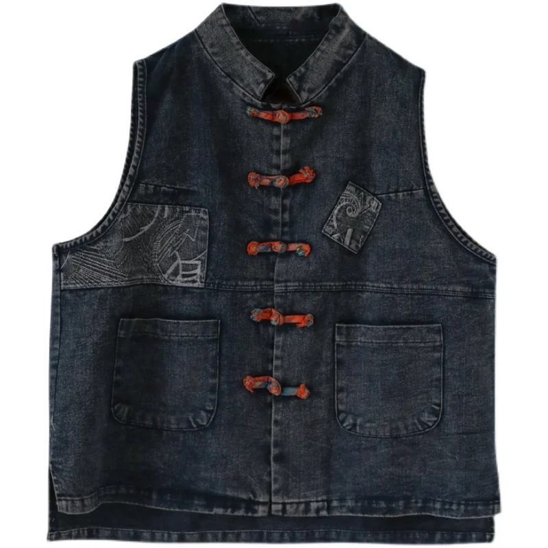 YASUGUOJI Women Fashion Korean Style Vest Female Vintage Sleeveless Plus Size Casual Denim Coat Office Lady Jean Waistcoat | Женская